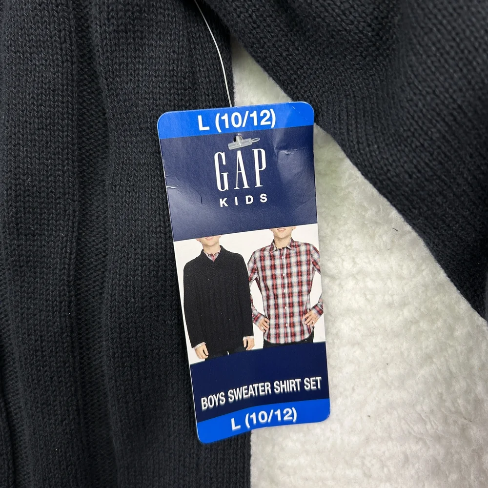 GAP Kids Sweater Shirt Set Youth Large 10/12 Black Plaid Layered Look